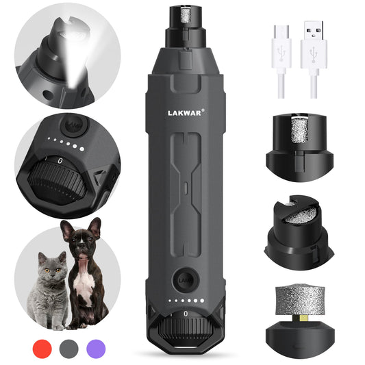 Gray Dog Nail Grinder Upgraded,Professional 6-Speed Rechargeable Electric Dog Nail Clippers Pet Nail Trimmer Painless Paws Grooming & Smoothing for Small Medium Large Dogs & Cats (Gray)