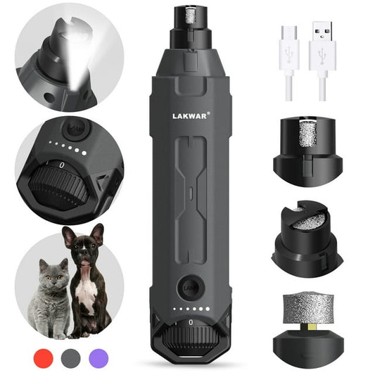 LAKWAR 6-Speed Dog Nail Grinder - Upgraded Pet Nail Grinder Super Quiet Rechargeable Electric Dog Nail Trimmer Painless Paws Grooming & Smoothing Tool for Large Medium Small Dogs(Gray)