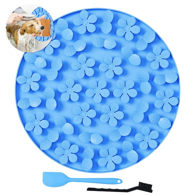 Slow Feeder Mat for Dogs and Cats，17 in Large Lick Mat Slow Feeder for Anxiety Relief Dog Toys Feeding Mat for Butter Yogurt Peanut, Pets Supplies Bathing Grooming Training,Blue