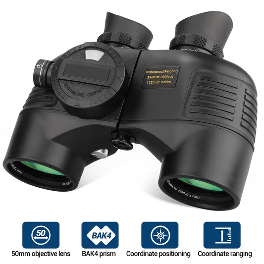 LAKWAR 10x50 Binoculars for Adults with Rangefinder and Compass, Compact Binoculars for Birdwatching, Marine, Hunting