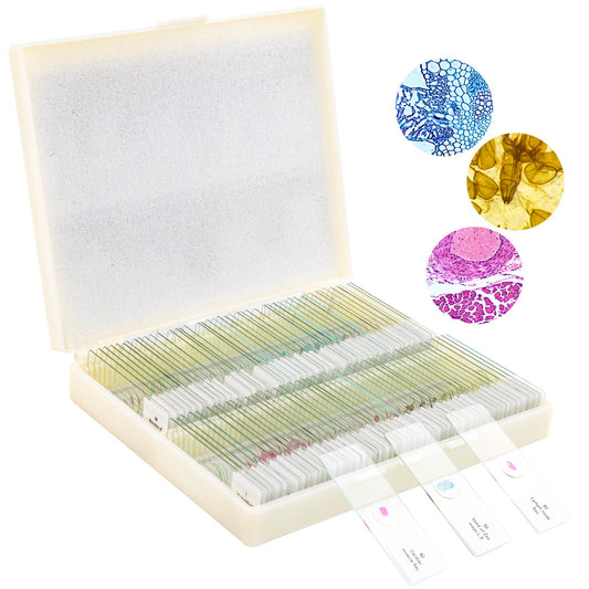 LAKWAR 100 PCs Prepared Microscope Slides with Specimens for Kids Students, Glass only, Insects Plants Human Cell for Lab Biology Science Study