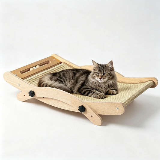 Cat Scratcher Bed for Indoor Cats Scratching Board, Wood Frame Scratch Pad, Kitten Lounger/Hammock, Easy Assembly Furniture