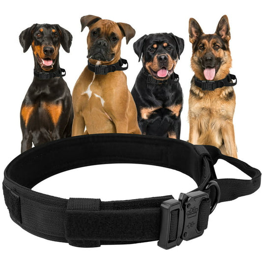 LAKWAR Tactical Dog Collar, Adjustable Military Training Nylon Dog Collar with Handle and Heavy Metal Buckle for Medium and Large Dogs (L, Black)