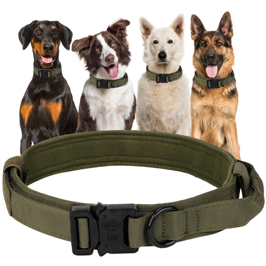 LAKWAR Tactical Dog Collar, Adjustable Military Training Nylon Dog Collar with Handle and Heavy Metal Buckle for Medium and Large Dogs (L, Green)