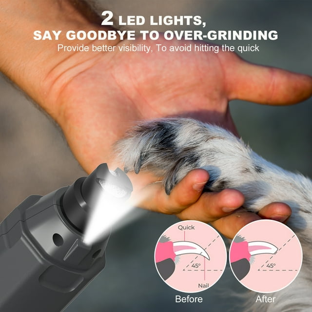 LAKWAR 6-Speed Dog Nail Grinder - Upgraded Pet Nail Grinder Super Quiet Rechargeable Electric Dog Nail Trimmer Painless Paws Grooming & Smoothing Tool for Large Medium Small Dogs(Gray)