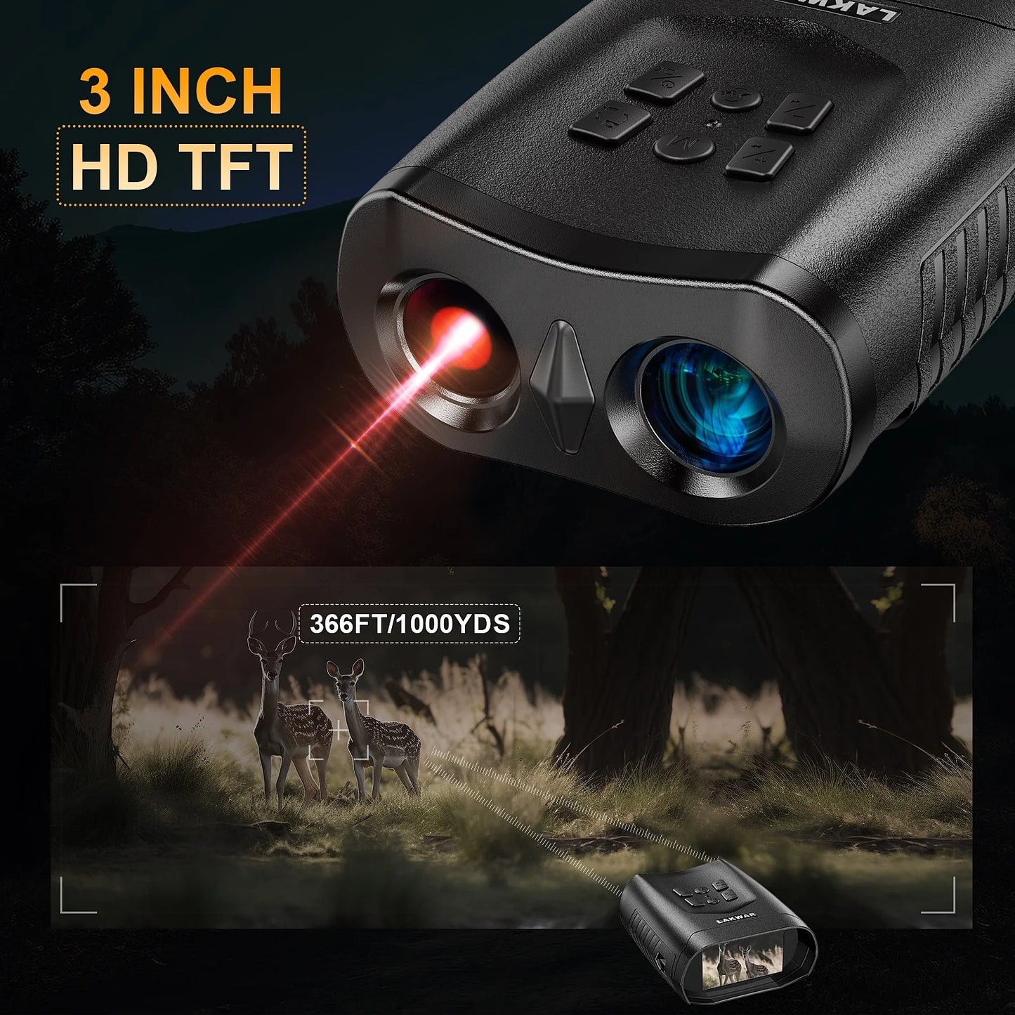 LAKWAR 4K Night Vision Goggles, Compact Night Vision Binoculars for Adults 3'' Large Screen Night Vision Goggles, 5X Digital Zoom, 32GB Card to Save Photos and Videos for Camping & Security