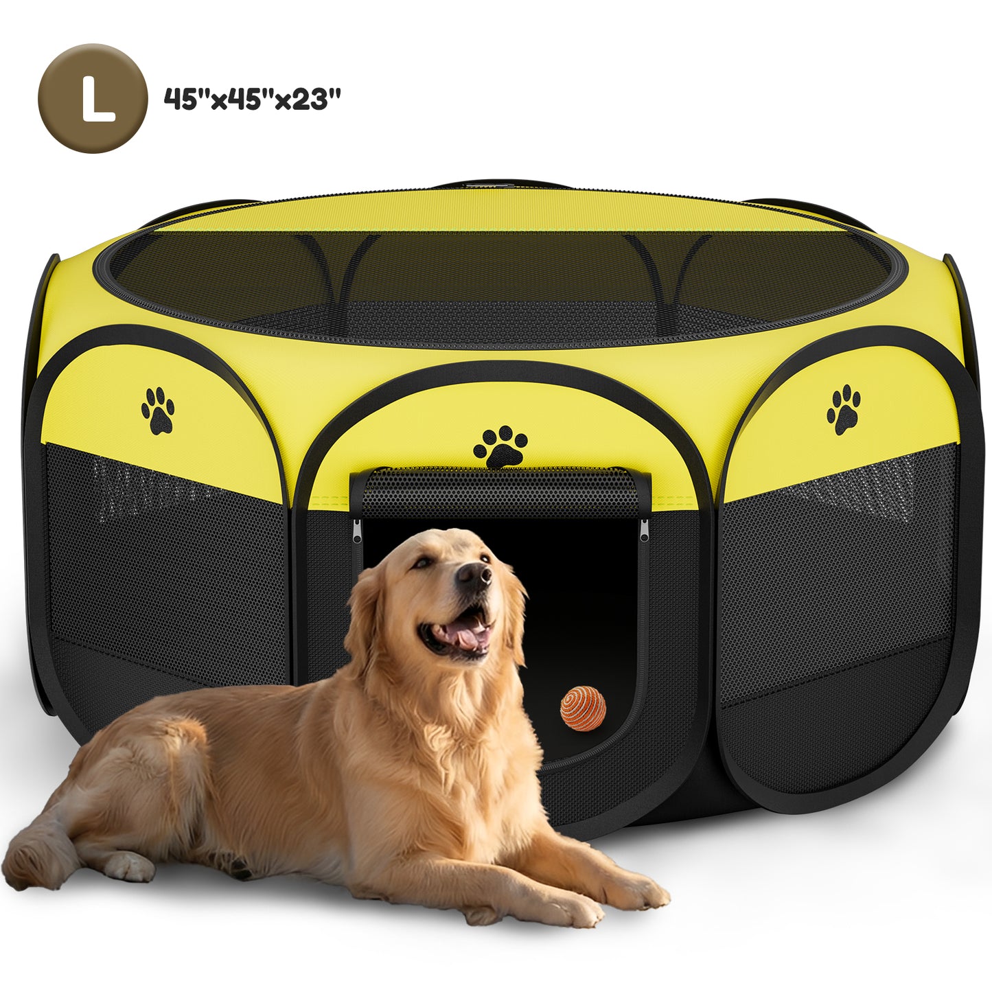 Pop Up Dog Playpen Large 44.5-Pet Playpen Indoor Dog Crate Tent Cage Outdoor-Portable Enclosure Kennel with Top & Locking Zipper for Dogs/Cats/Rabbits