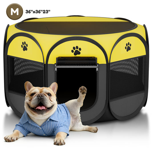 LAKWAR Dog Cat Playpen, Puppy Pet Playpen Indoor for Small Dog Crate Tent Cage Outdoor, Portable Pop Up Dogs Enclosure Kennel for Dogs/Cats/Rabbits-Medium