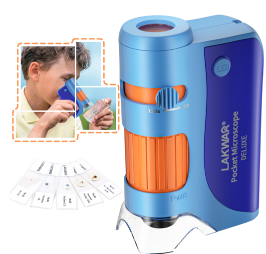 60x-120x LED Lighted Pocket Microscope, Portable Handheld Microscope STEM Toy, Mini Microscope for Student Science Lab, Educational Portable Microscope -Blue