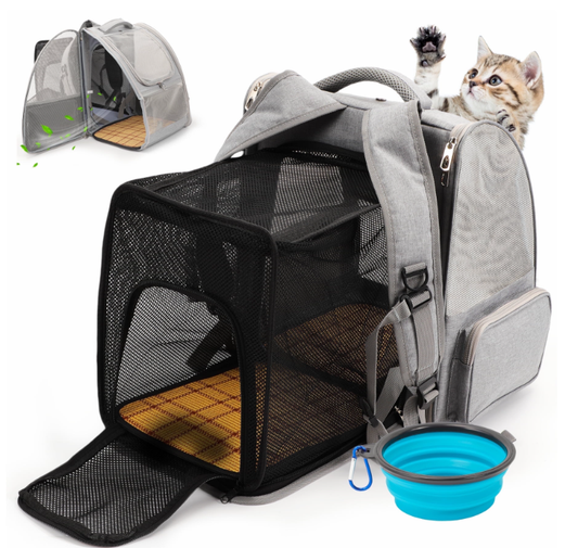 Pet Carrier Backpack for Dogs and Cats, Expandable Foldable Cat Puppy Outdoor Backpackk with Breathable Mesh, Gray, 20 lb Limit