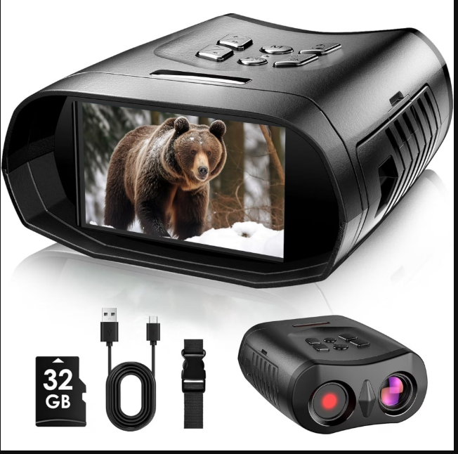 LAKWAR 4K Night Vision Goggles, Compact Night Vision Binoculars for Adults 3'' Large Screen Night Vision Goggles, 5X Digital Zoom, 32GB Card to Save Photos and Videos for Camping & Security