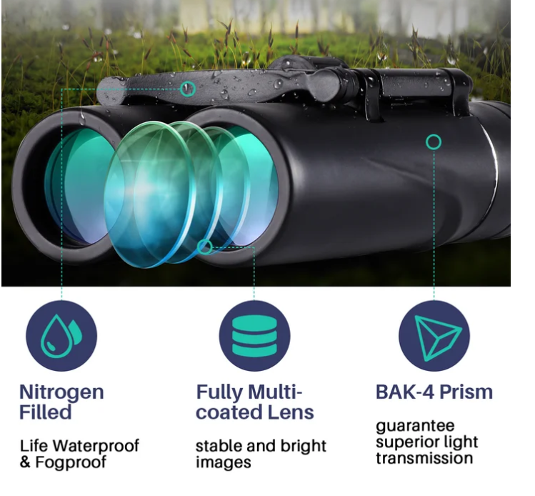 Binoculars for Adult and Kids, 10x25 Compact Binoculars for Bird Watching and Hunting Waterproof/Fogproof/Shockproof Binoculars,Black