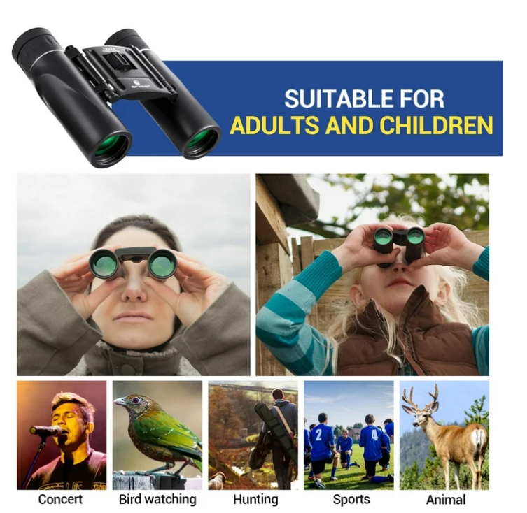 Binoculars for Adult and Kids, 10x25 Compact Binoculars for Bird Watching and Hunting Waterproof/Fogproof/Shockproof Binoculars,Black