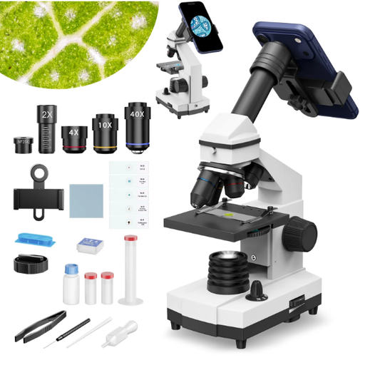 LAKWAR Microscope for Adults & Kids - 40X-2000X High-Power Biological Microscope for Students, School Lab & Home Education, with Slides Set & Phone Adapter