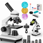 LAKWAR Microscope Profesional,100X-2000X Compound Microscope Kit for Kids Students Adult,Powerful Biological microscopio with Slides for School Laboratory Home Education