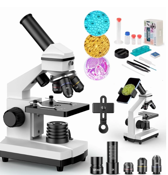 LAKWAR Microscope Profesional,100X-2000X Compound Microscope Kit for Kids Students Adult,Powerful Biological microscopio with Slides for School Laboratory Home Education