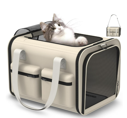 LAKWAR Cat Carrier Airline Approved-Pet Carrier for Small Medium Pet Up to 20 Lbs, Soft-Sided Cat Bag Portable Foldable Collapsible Travel Cat Dog Carrier