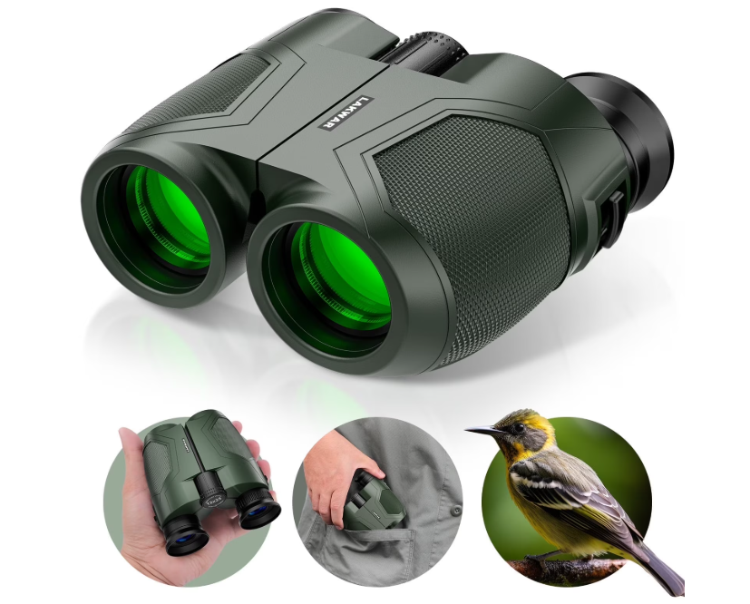 Compact Binoculars for Adults-12x25 Small Binoculars for Bird Watching Hunting Waterproof Porro Prism Binoculars (Green)