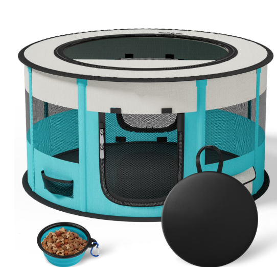 Dog Playpen, Puppy Pet Cat Playpen Indoor for Small Dogs, Dog Tent Crates Cage Indoor/Outdoor, Dog Kennel Playpen with Carrying Case for Dogs/Cats/Rabbits,2 Doors & Zipper Top