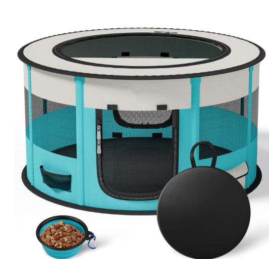Dog Playpen, Puppy Pet Cat Playpen Indoor for Small Dogs, Dog Tent Crates Cage Indoor/Outdoor, Dog Kennel Playpen with Carrying Case for Dogs/Cats/Rabbits,2 Doors & Zipper Top