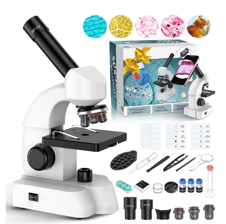 LAKWAR Microscope for Kids Beginners Student,Compound Biological Educational Microscope with Smartphone Adapter Slides Set,Educational Kits Gift