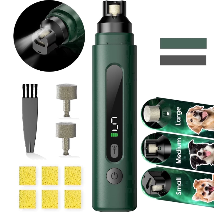 Dog Nail Grinder with LED Light, 5-Speed Quiet Dog Nail Trimmer-Safe Painless Nail Grooming & Smoothing for Small Medium Large Dog Breed，Green