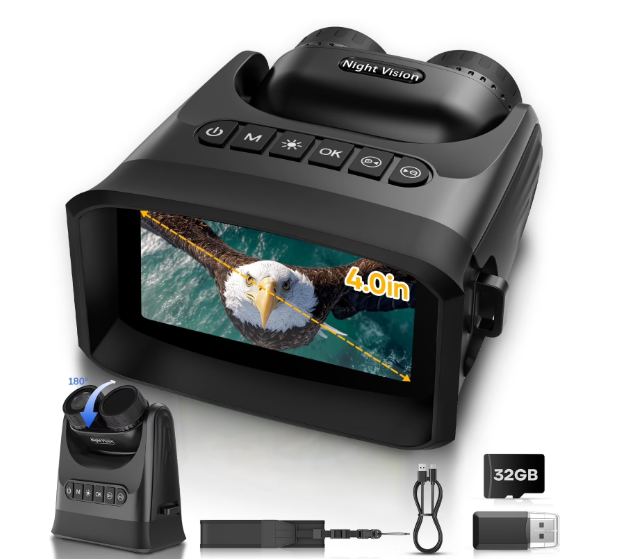 LAKWAR Night Vision Binoculars for Adults-15X Zoom, 4'' Screen & 10000mAh Rechargeable 4K Infrared Digital Binoculars Day & Night Vision for Hunting, Camping,Wildlife& Surveillance