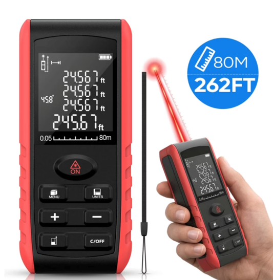 Laser Measurement Tool 80M/262FT-LAKWAR Digital Laser Distance Meter with Electrical Angle 99 Sets Date Save