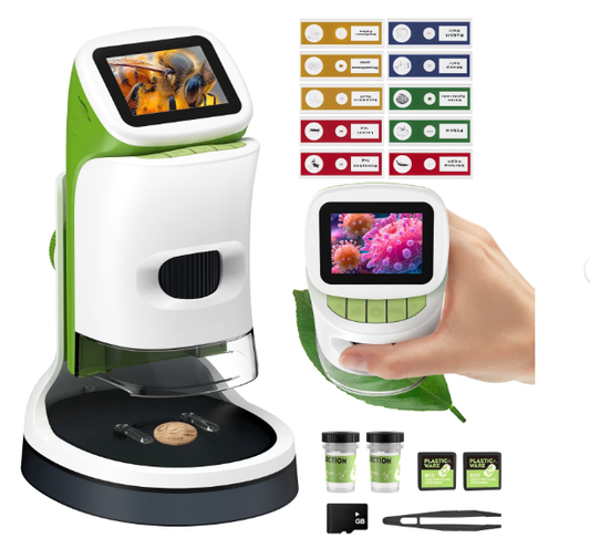 LAKWAR Handheld Microscope for Kids-Digital Microscopes with 2'' Screen Portable Mini Microscope Camera Edu Science Kit Gift for Chirdren Student