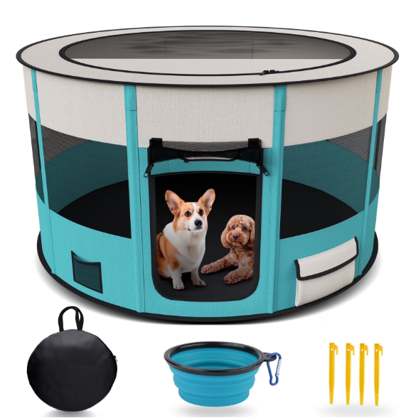LAKWAR Large Pet Playpen for Dogs, 44"/110CM Diameter 24"/60cm Height Pet Playpens Foldable Portable Indoor Outdoor Exercise Pen with Carrying Case for Cat Puppy Rabbit