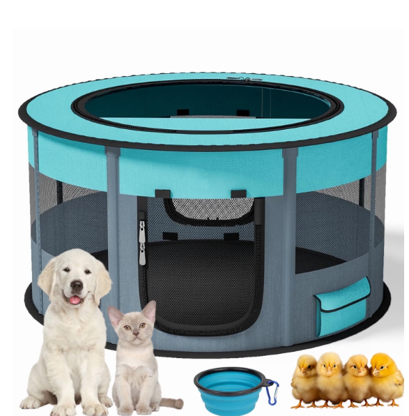 LAKWAR Large Pet Playpen for Dogs & Cats, 43"/110CM Diameter 23"/60cm Height Pet Playpens Foldable Portable Indoor Outdoor Exercise Pen with Carrying Case for Cat Puppy Rabbit
