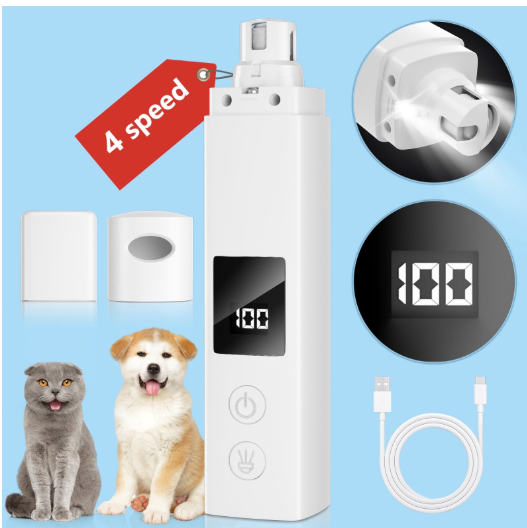 Dog Nail Grinder With Light,4 Speed Rechargeble Dog Nail Trimmers with LED Light for Pet Urine
