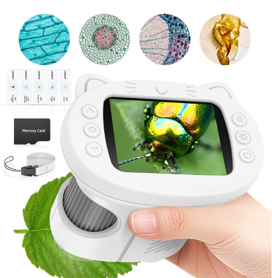 Microscope for Kids,-2.4" Screen, Handheld Digital Microscope with Slides Edu Science Kit Gift for Boys Girls STEM Toys