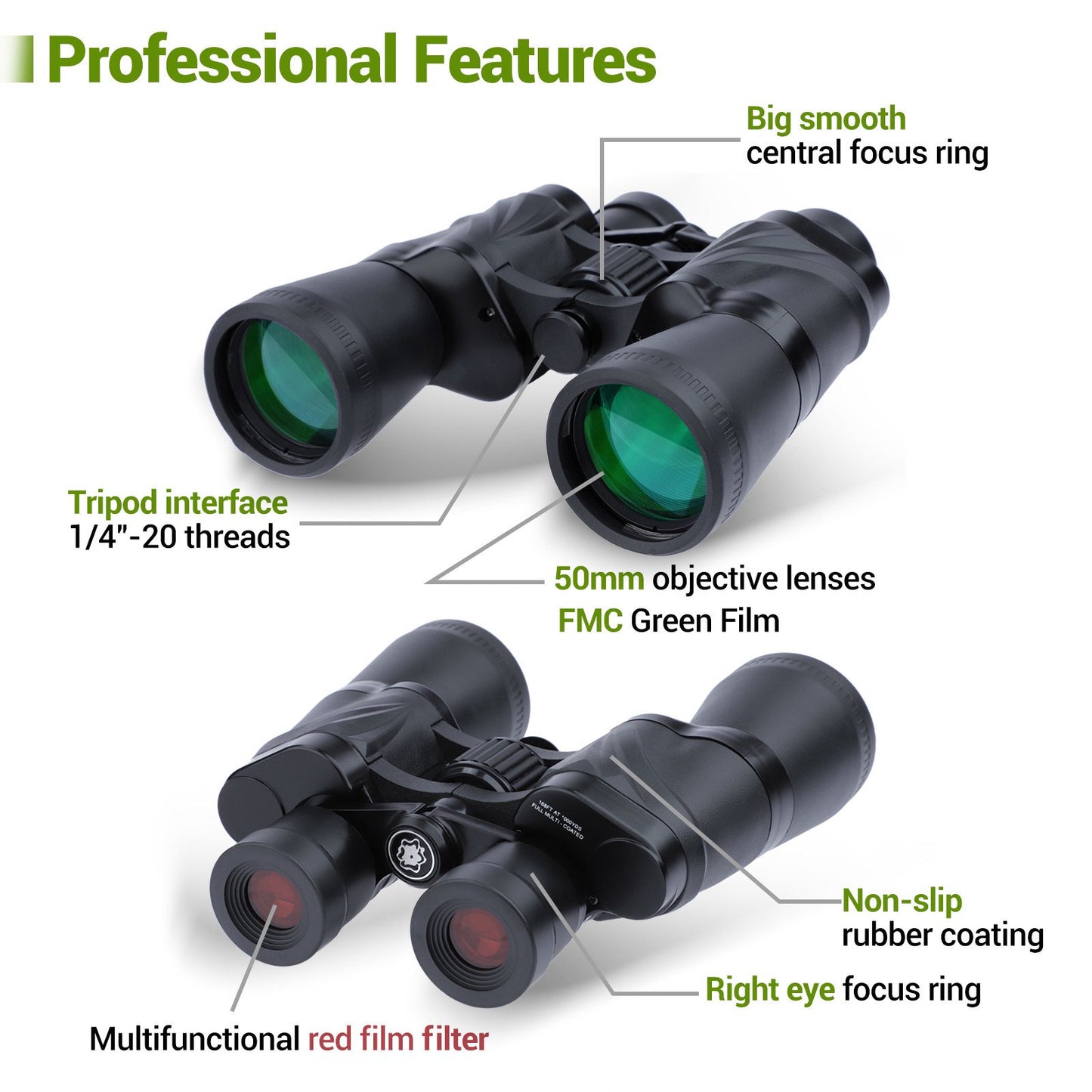 LAKWAR 20x50 Binoculars for Adults,HD Compact Waterproof Binoculars with Low Light Night Vision, Durable and Clear FMC BAK4 Prism Lens, for Birds Watching Hunting Traveling Stargazing Outdoor Sport