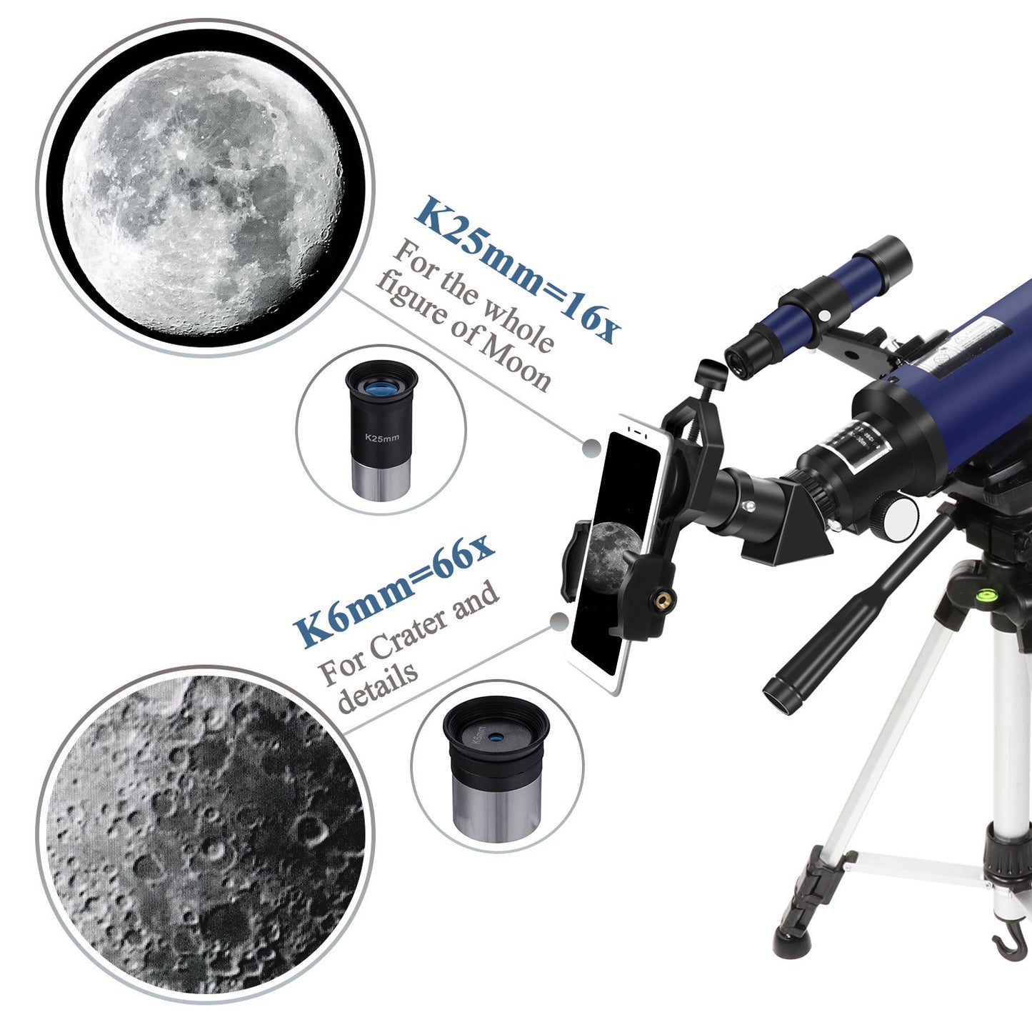 LAKWAR Telescope, 70mm Aperture 400mm AZ Mount Astronomical Refracting Telescope for Kids Adult  Beginners - Travel Telescope with Carry Bag, Phone Adapter and Tripod