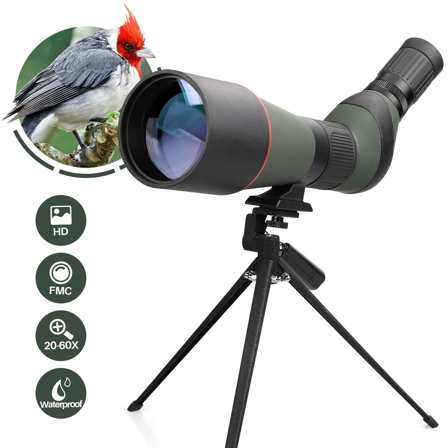 LAKWAR 20-60x 80mm Spotting Scope with Tripod for Target Shooting,Bird Watching, Bak 4 FMC Lens,Green