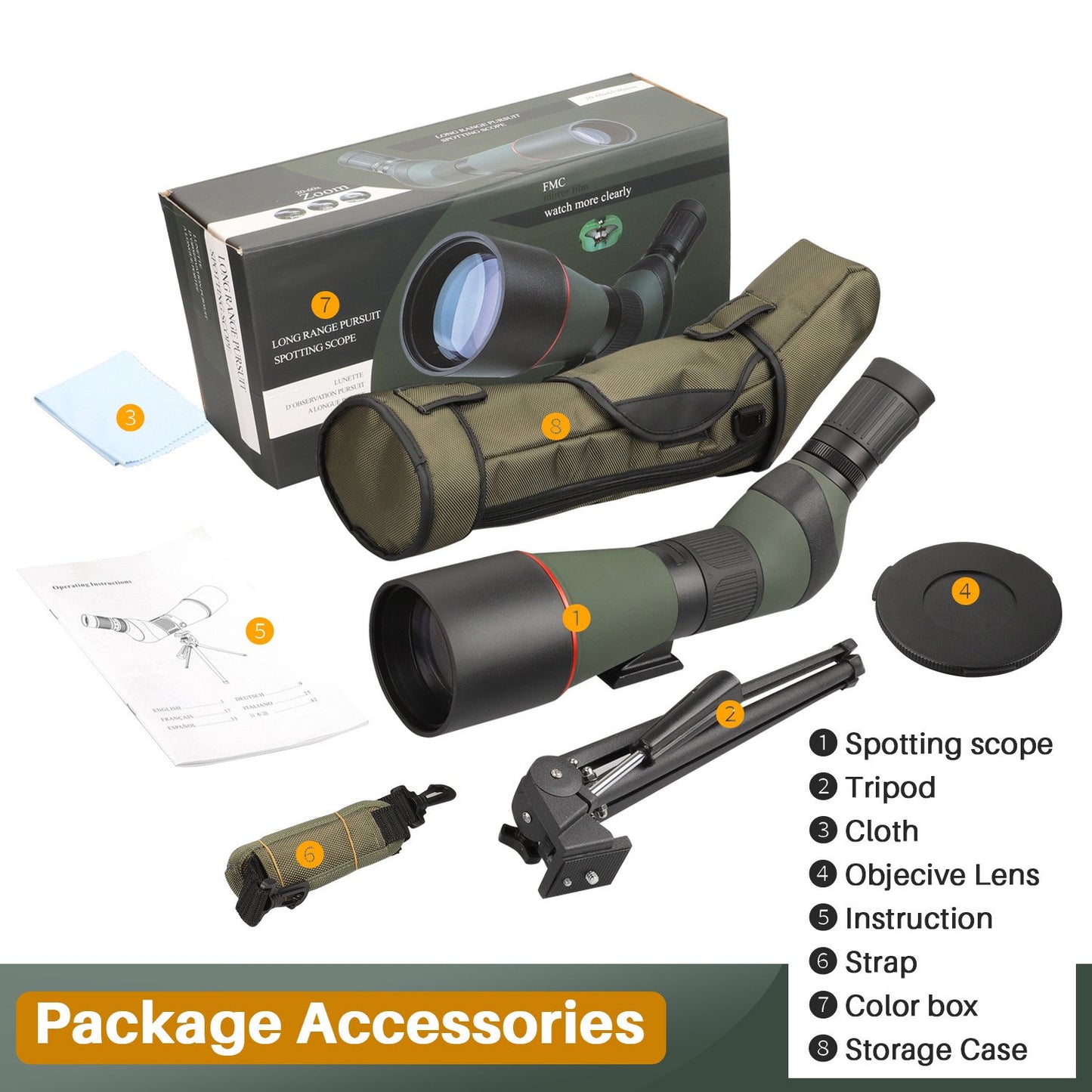 LAKWAR 20-60x 80mm Spotting Scope with Tripod for Target Shooting,Bird Watching, Bak 4 FMC Lens,Green