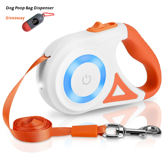 LAKWAR Dog Retractable Leash with Light, 16.4ft Heavy Duty Dog Leash with Anti-Slip Handle，Pet Walking Leash for Small and Medium Dogs,Orange