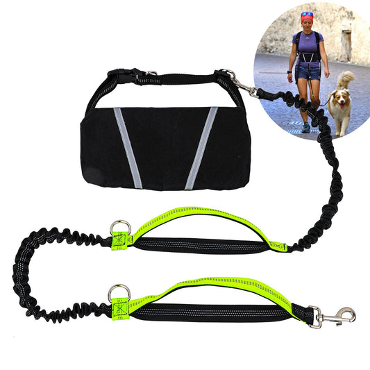 LAKWAR Hands Free Dog Leash,Waist Leash with Removable Pouch,Reflective Stitches and Dual Padded Handles for Dog Walking, Jogging and Running