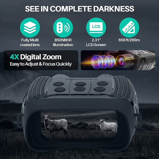 LAKWAR Night Vision Goggles -4x Digital Zoom Binoculars with Night Vision for Total Darkness,with 32GB Memory Card Wifi Remote Control for Photo and Video Storage