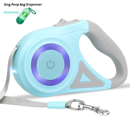 LAKWAR Dog Retractable Leash with Light, 16.4ft Heavy Duty Dog Leash with Anti-Slip Handle，Pet Walking Leash for Small and Medium Dogs,Blue