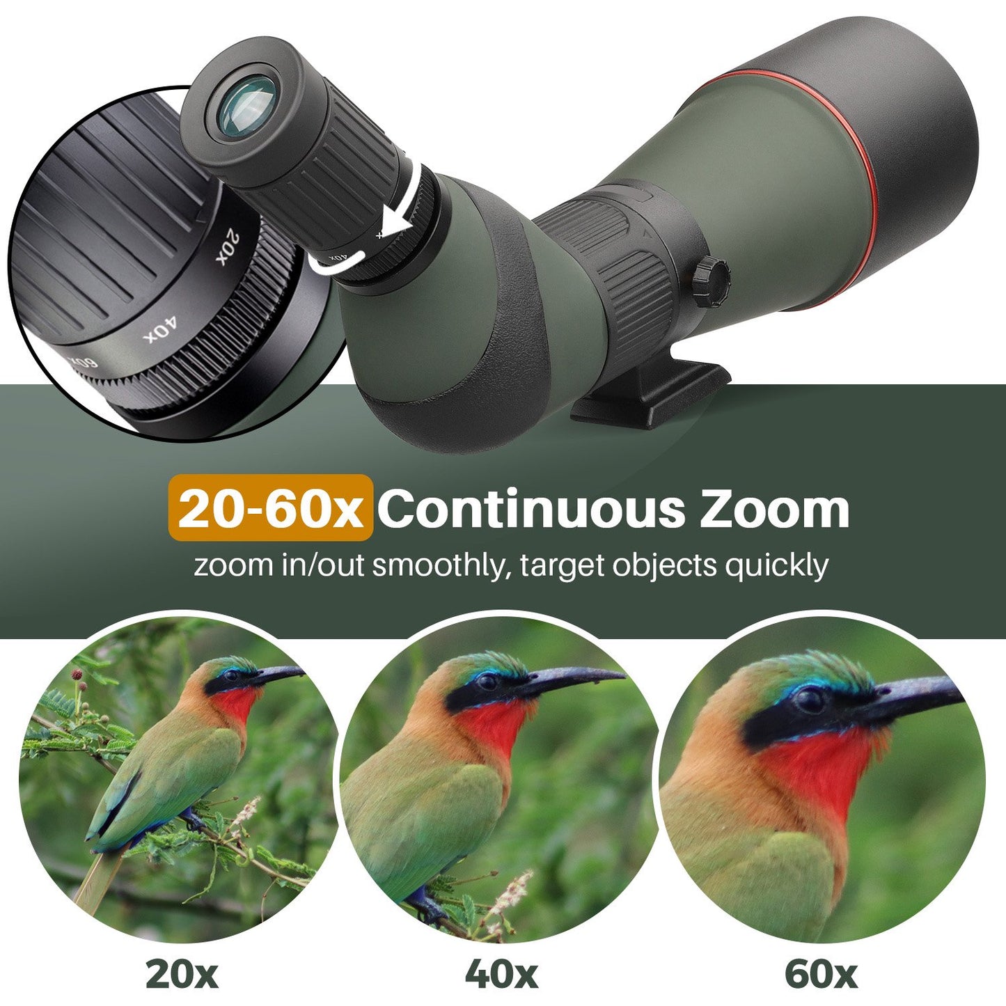 LAKWAR 20-60x 80mm Spotting Scope with Tripod for Target Shooting,Bird Watching, Bak 4 FMC Lens,Green