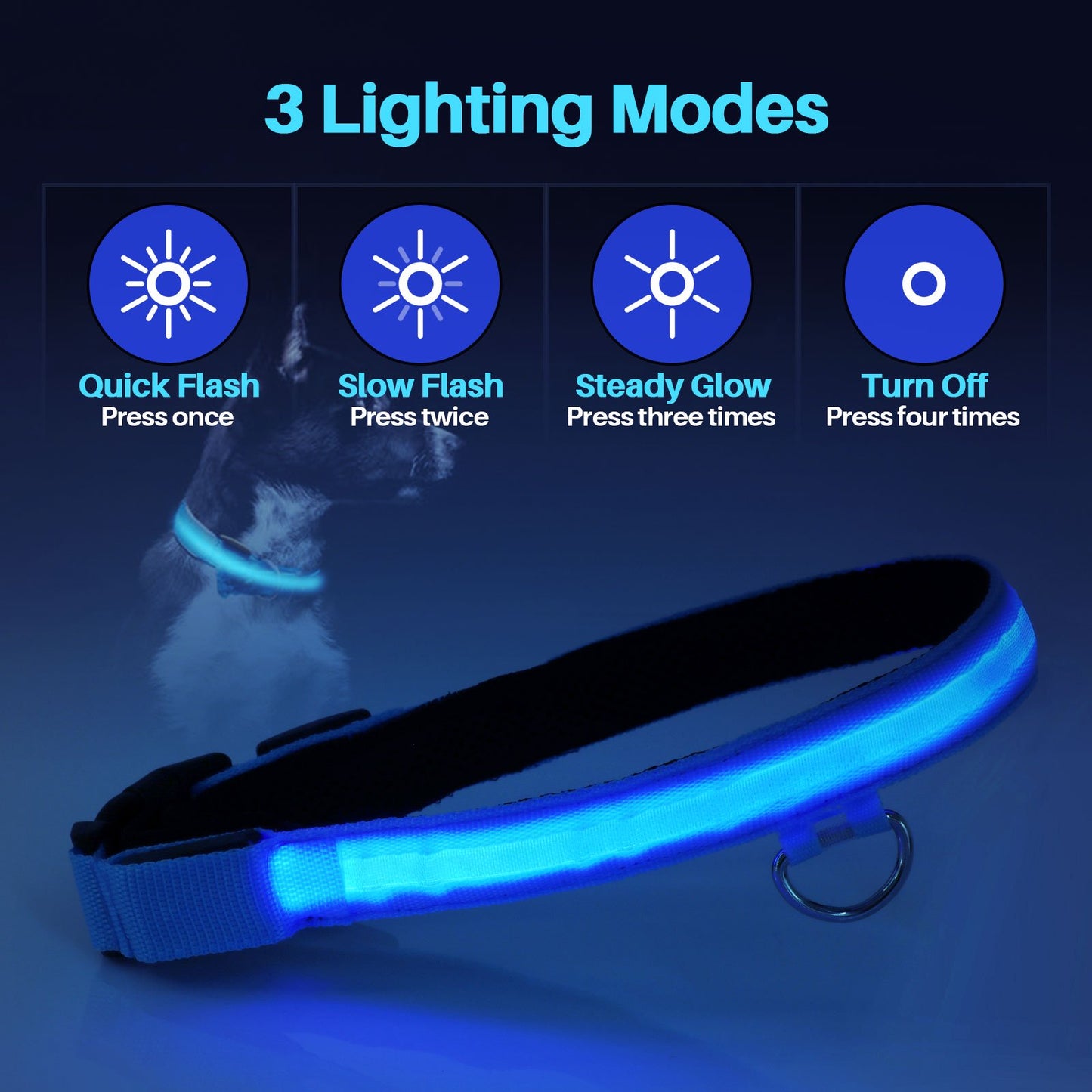 LAKWAR LED Dog Collar, USB Rechargeable with Water Resistant Adjustable Light Up Dog Collar, Super Bright Safety Light Glowing Collars for Small Medium Large Dogs