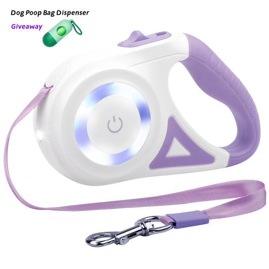 LAKWAR Dog Retractable Leash with Light, 16.4ft Heavy Duty Dog Leash with Anti-Slip Handle，Pet Walking Leash for Small and Medium Dogs,Purple