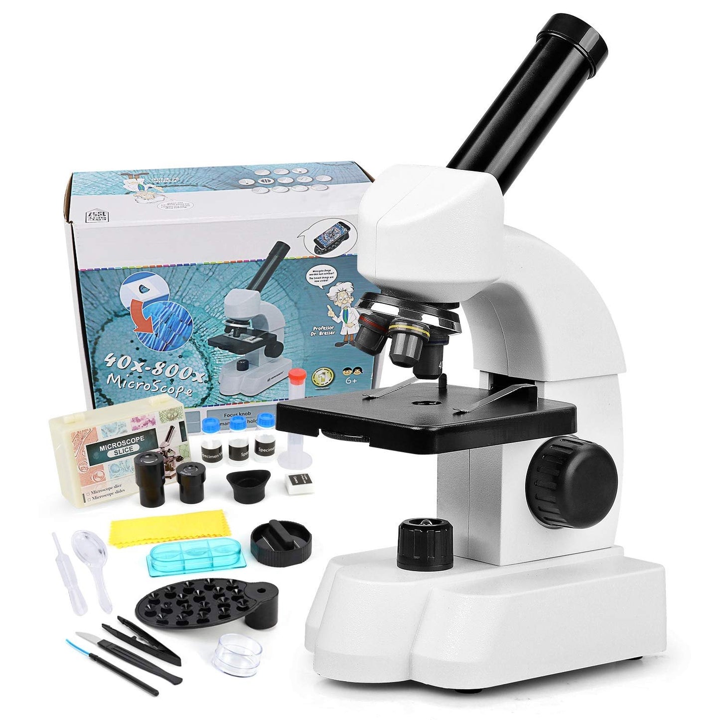 LAKWAR Microscope for Kids Children Student 40X-800X,Compound Biological Educational Microscope with Smartphone Adapter, Slides Set for Beginners