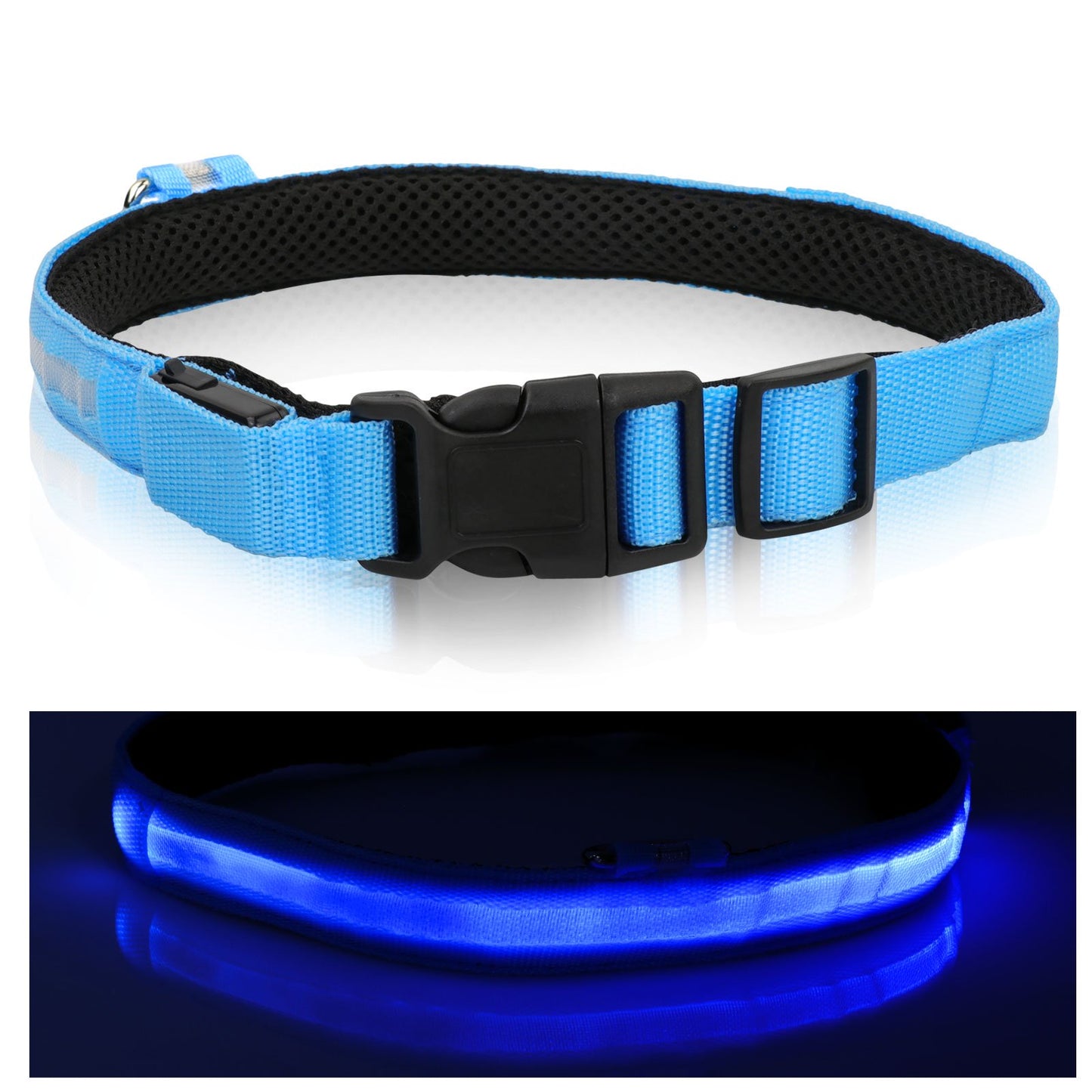 LAKWAR LED Dog Collar, USB Rechargeable with Water Resistant Adjustable Light Up Dog Collar, Super Bright Safety Light Glowing Collars for Small Medium Large Dogs