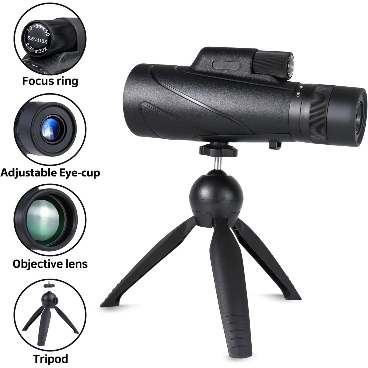 LAKWAR Monocular Telescope Kids and Adults, 50mm Objective Lens, 10X-30X Magnification with Tripod and BAK4 Prism for Wildlife Watching, Hunting, Camping, Scenery Watching